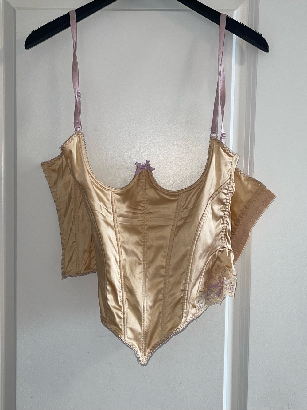 Vintage Roberto Cavalli Champagne Corset Bustier w Purple Lace - Picture 6 of 12